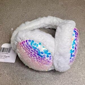 🍀3for$20 Plush Sequin Earmuffs - Faux White Fur - Adjustable- One Size Fits Most